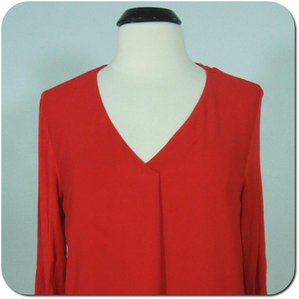 BOBEAU Top M MEDIUM Womens Red Sheer Front Over Rayon Fabric Long Sleeves